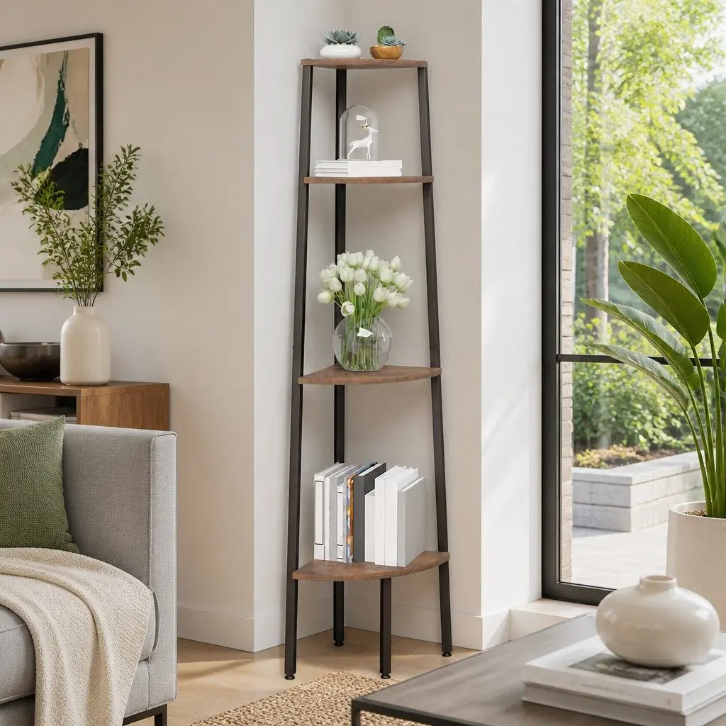 Corner Shelf Steel 4-Tier 45.5x31.5x150cm Dark Brown Black
