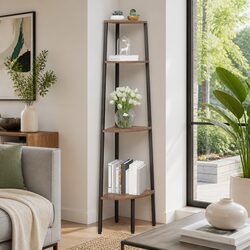 Sturdy 4-Tier Corner Shelf Unit in Dark Brown and Black