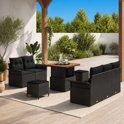 Garden Sofa Set 8 Piece Outdoor Seating with Storage Cushions Black