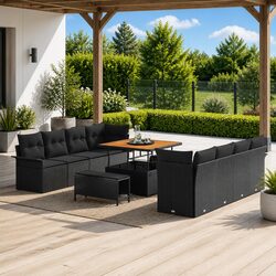 Premium Black Outdoor Garden Sofa Set with Cushions