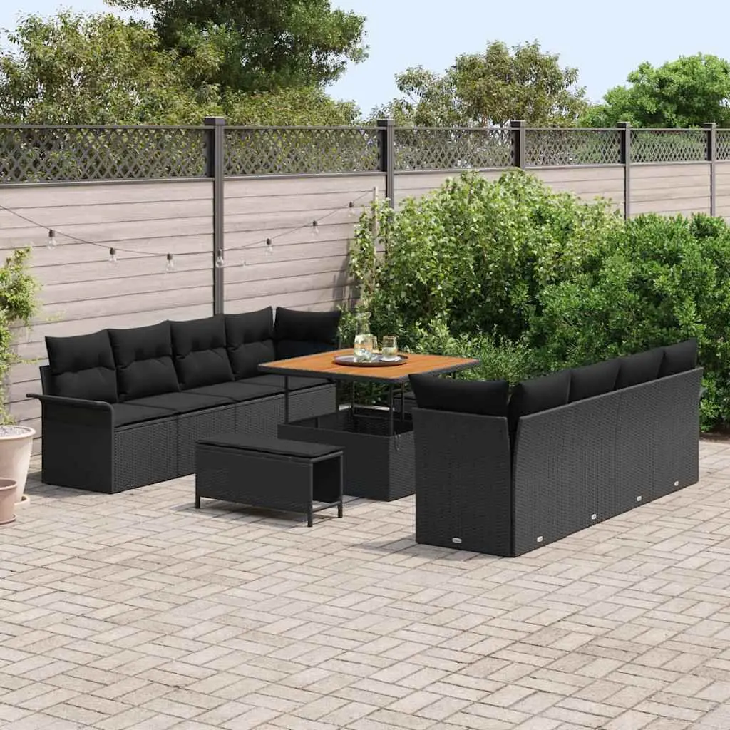 Black Outdoor Garden Sofa Set with Cushions