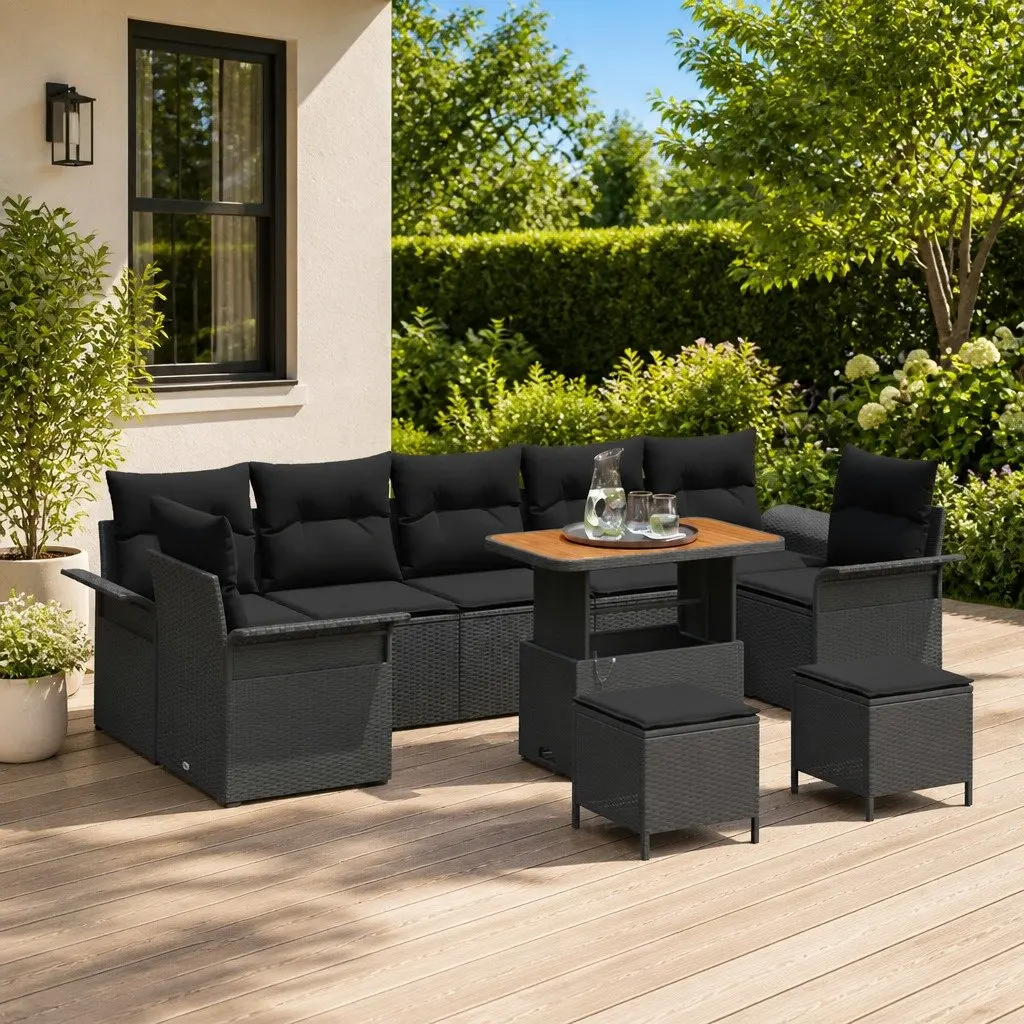 Black Modular 10-Piece Garden Sofa Set for Outdoors