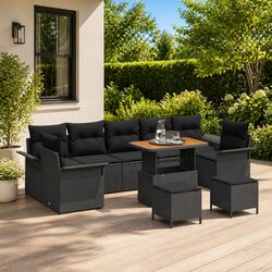 Black Modular 10-Piece Garden Sofa Set for Outdoors