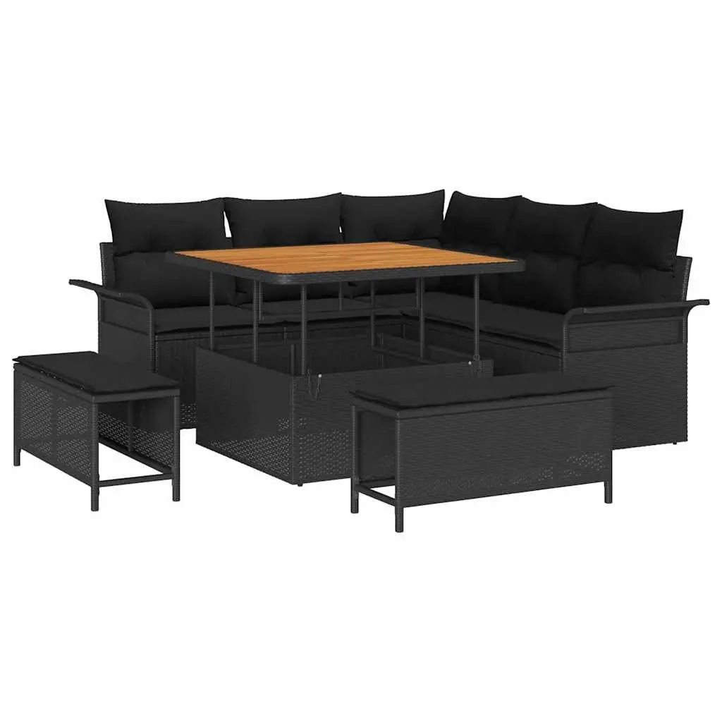 8 Piece Black Garden Sofa Set with Storage Cushions