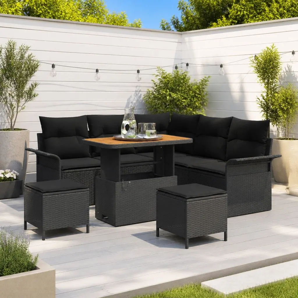 8-Piece Black Rattan Garden Sofa Set