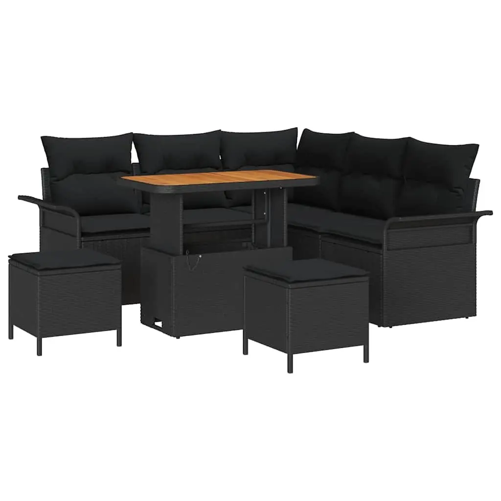 8-Piece Black Rattan Garden Sofa Set
