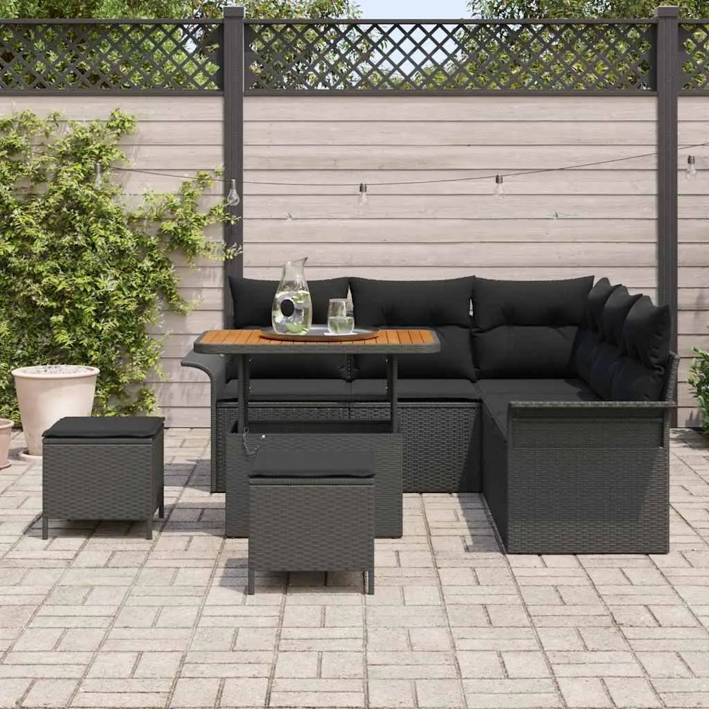 8-Piece Black Rattan Garden Sofa Set