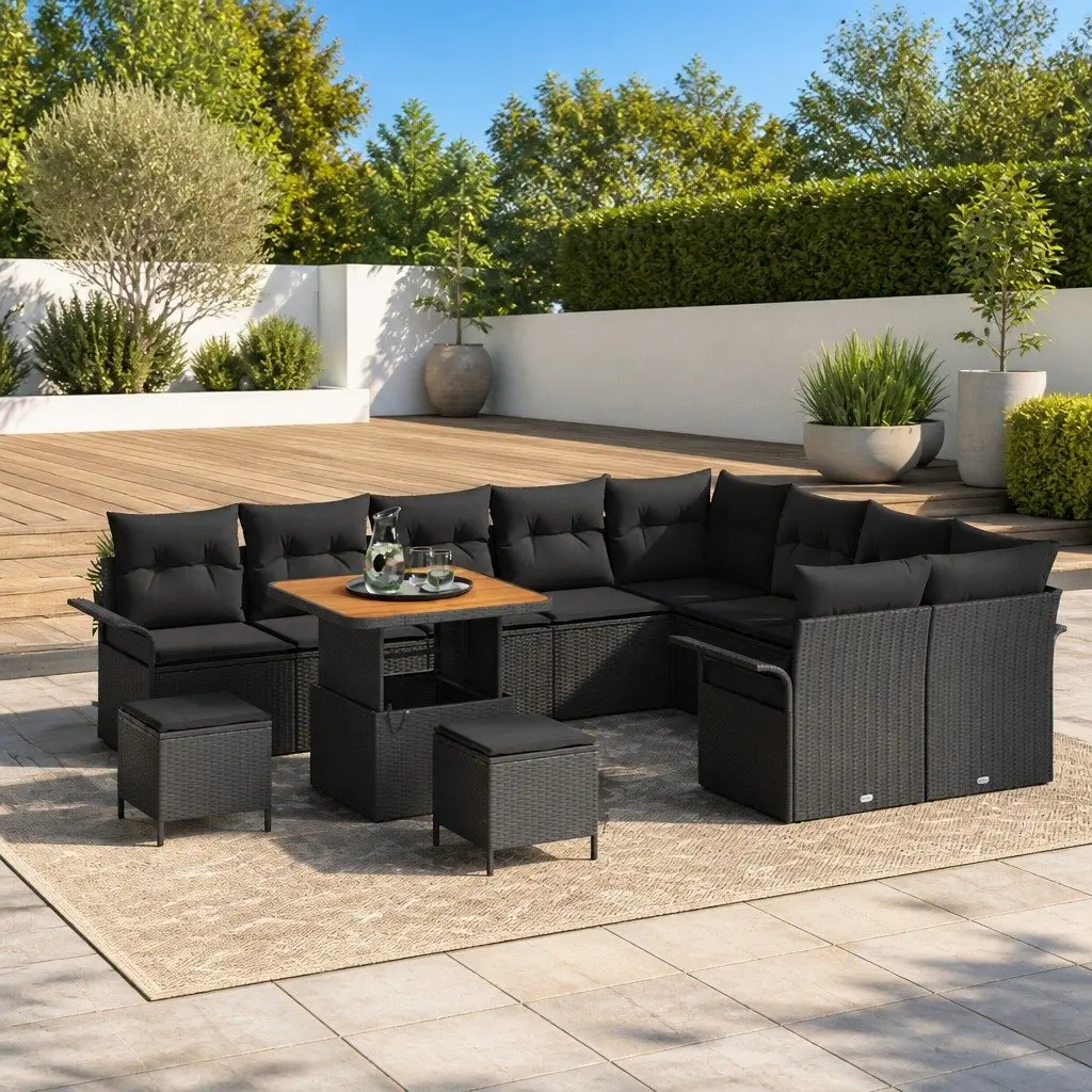 Modular Black Garden Sofa Set with Storage and Style