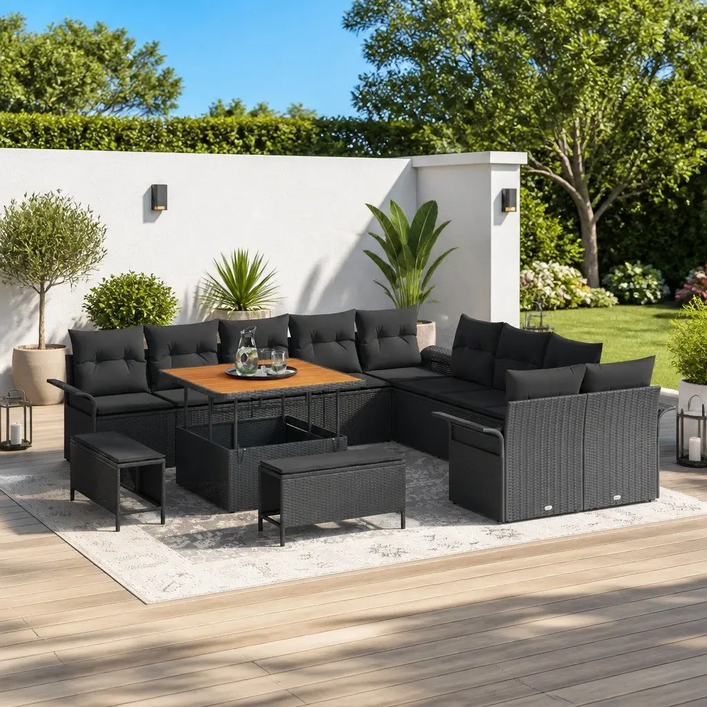 Outdoor Sofa Set Poly Rattan 13 Piece Black with Storage