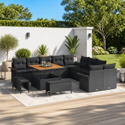 Premium 13-Piece Outdoor Sofa Set in Black Poly Rattan