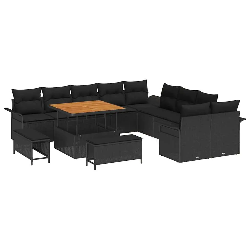 Outdoor Sofa Set Poly Rattan 13 Piece Black with Storage