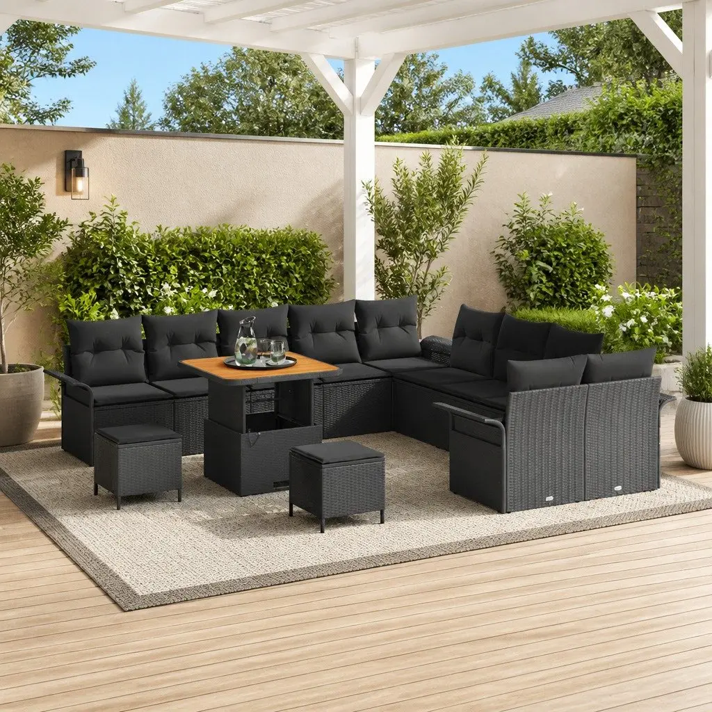 Black Garden Sofa Set with 13 Modular Pieces