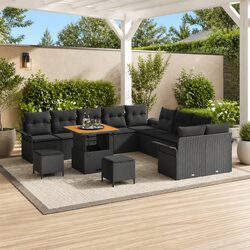 Durable Black Garden Sofa Set with 13 Modular Pieces