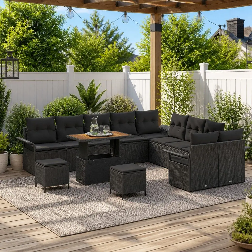 Black Poly Rattan Outdoor Sofa Set 13 pcs