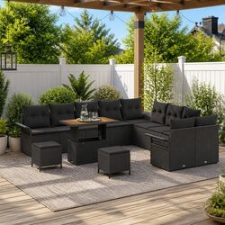 Premium Black Poly Rattan Outdoor Sofa Set 13 pcs