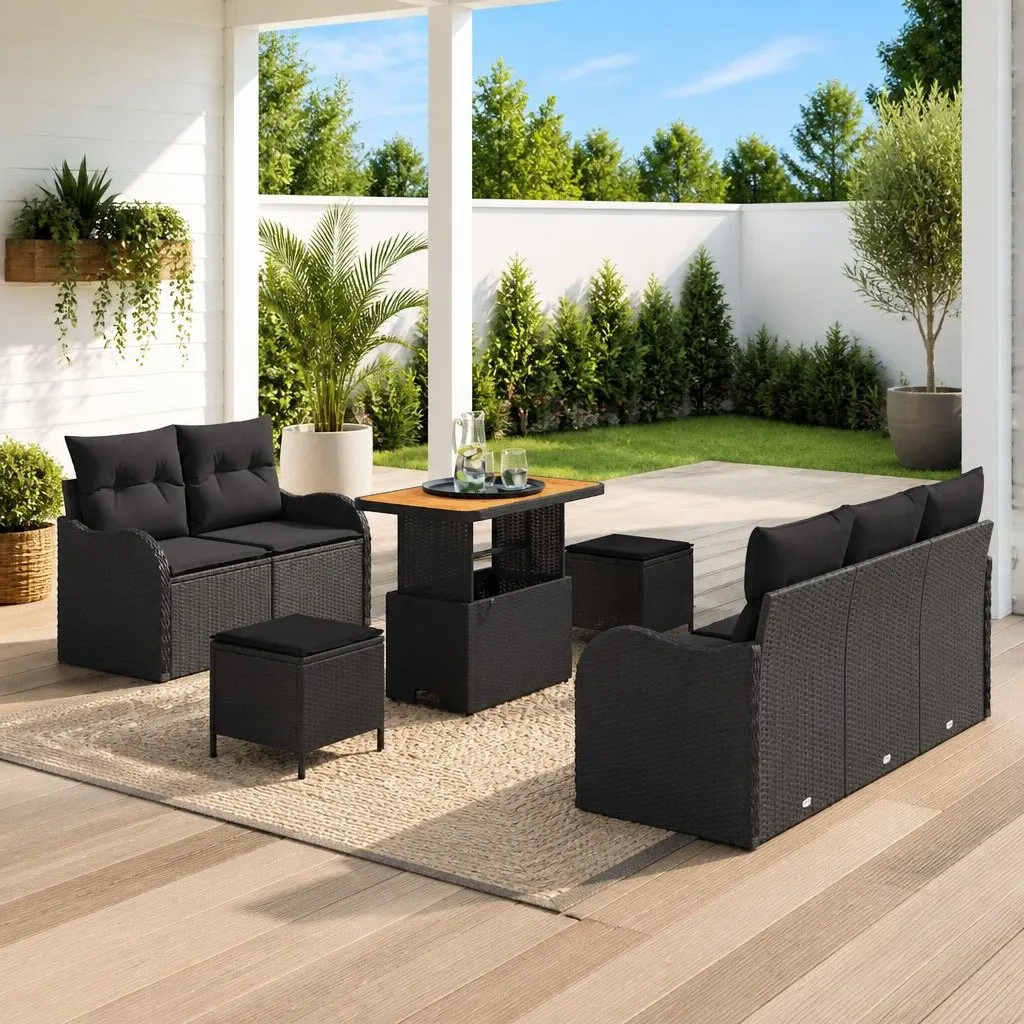 Black Modular 8-Piece Outdoor Garden Sofa Set with Storage