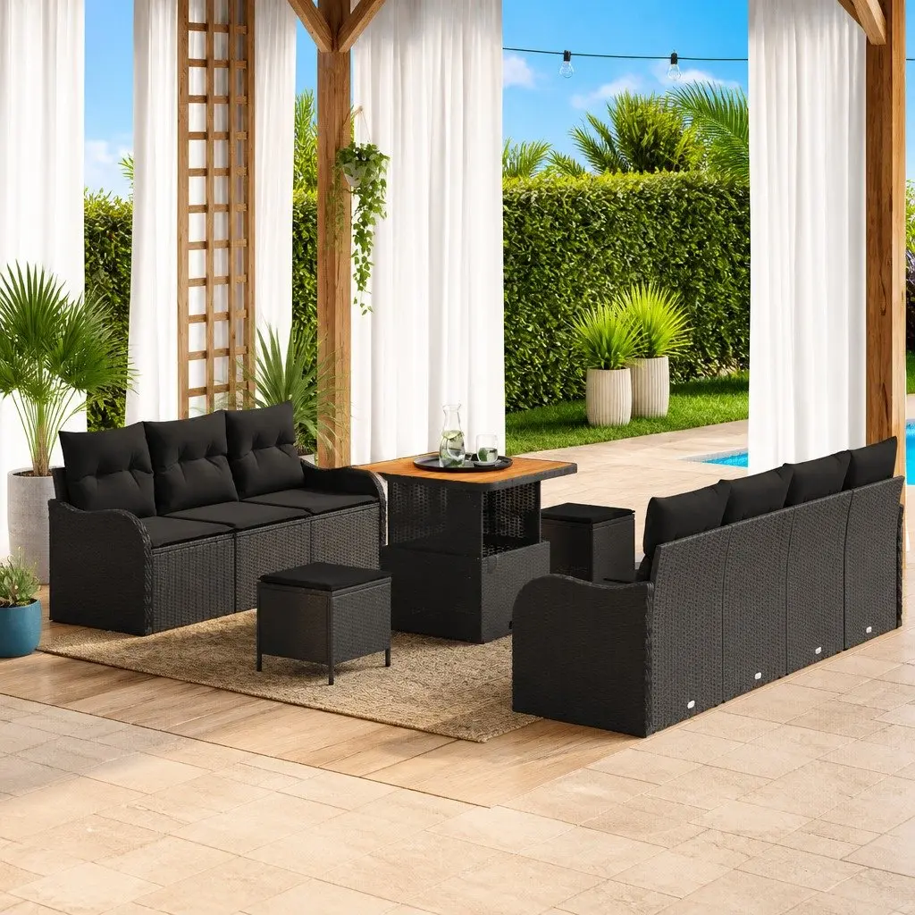 Modular Outdoor Sofa Set 10-Piece Storage Cushions Black