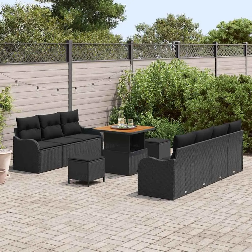 Modular Outdoor Sofa Set 10-Piece Storage Cushions Black