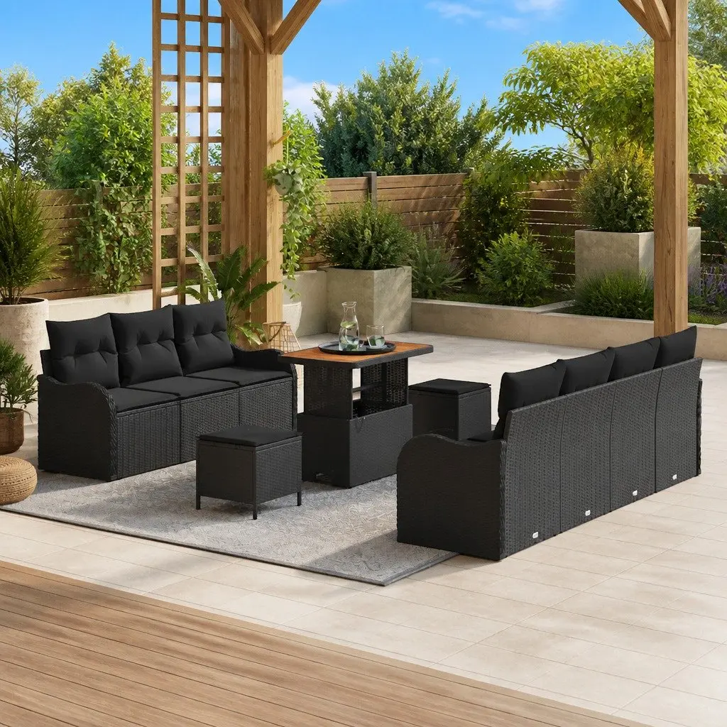 10-Piece Modular Black Rattan Garden Sofa Set
