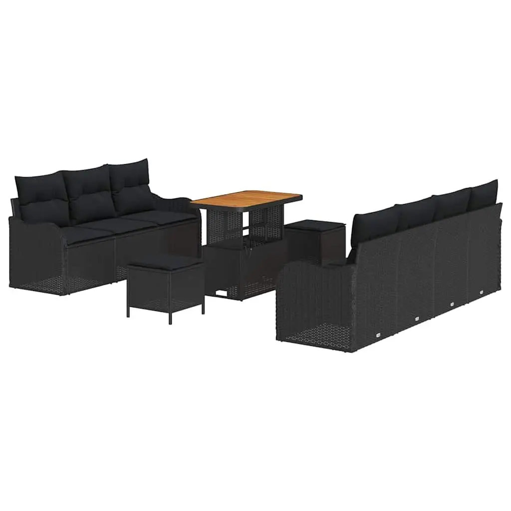10-Piece Modular Black Rattan Garden Sofa Set