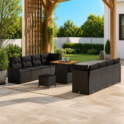 Outdoor Garden Sofa Set Modular Seating with Storage Cushion Black 11pcs