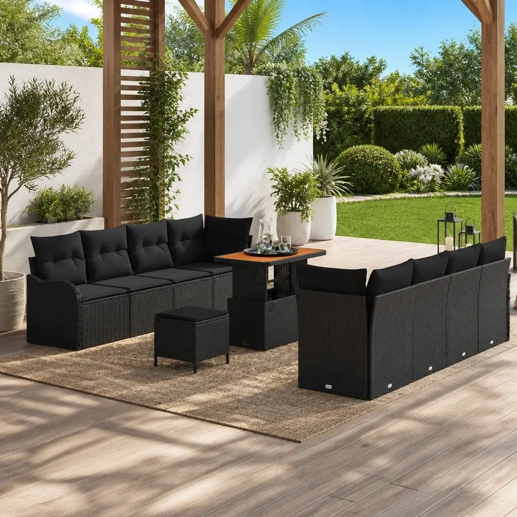 Modular Garden Sofa Set 11 Pcs Poly Rattan Black Foam Padded Polyester