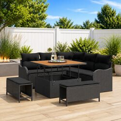 Premium 8-Piece Outdoor Sofa Set with Storage Box in Black
