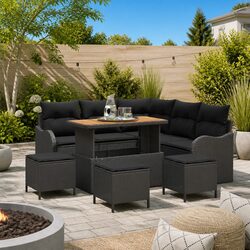 Outdoor Garden Sofa Set 9 Piece Modular Patio Seating with Storage Black
