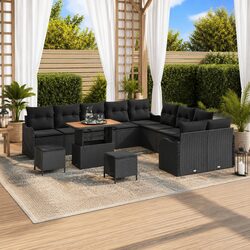 Black Poly Rattan Outdoor Sofa Set - 13-Piece Patio Seating