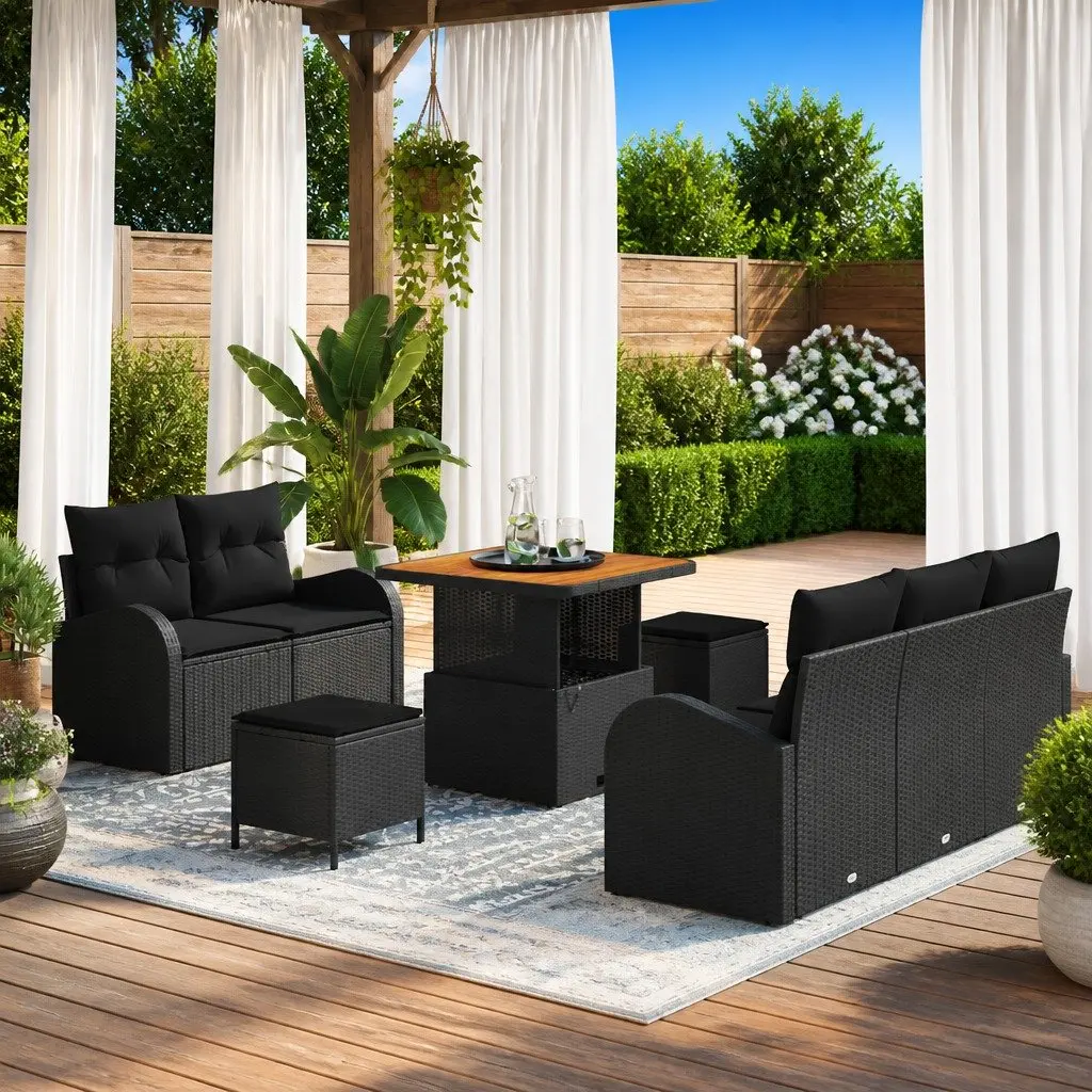 8-Piece Modular Black Rattan Garden Sofa Set