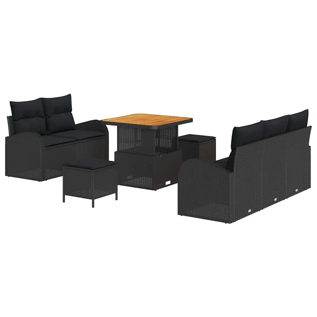 8-Piece Modular Black Rattan Garden Sofa Set