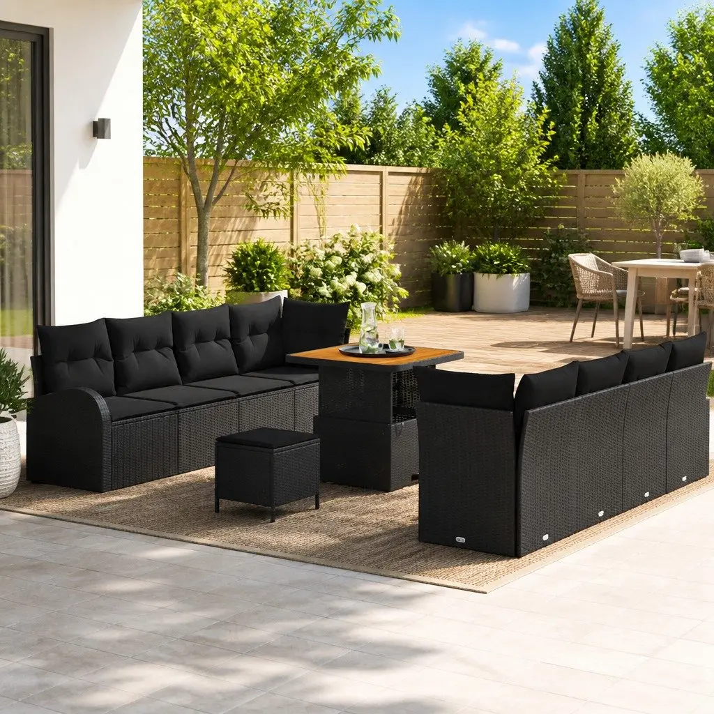 11-Piece Black Modular Outdoor Sofa Set