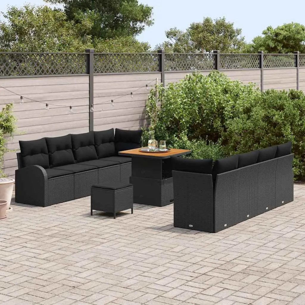 11-Piece Black Modular Outdoor Sofa Set