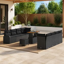 11-Piece Black Outdoor Garden Sofa Set with Storage
