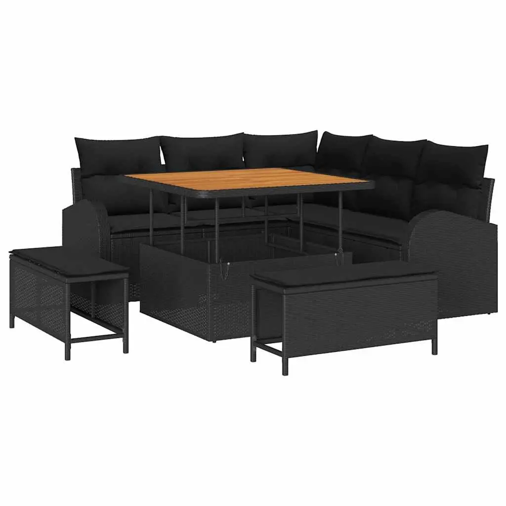 Modular 8-Piece Black Garden Sofa Set with Storage