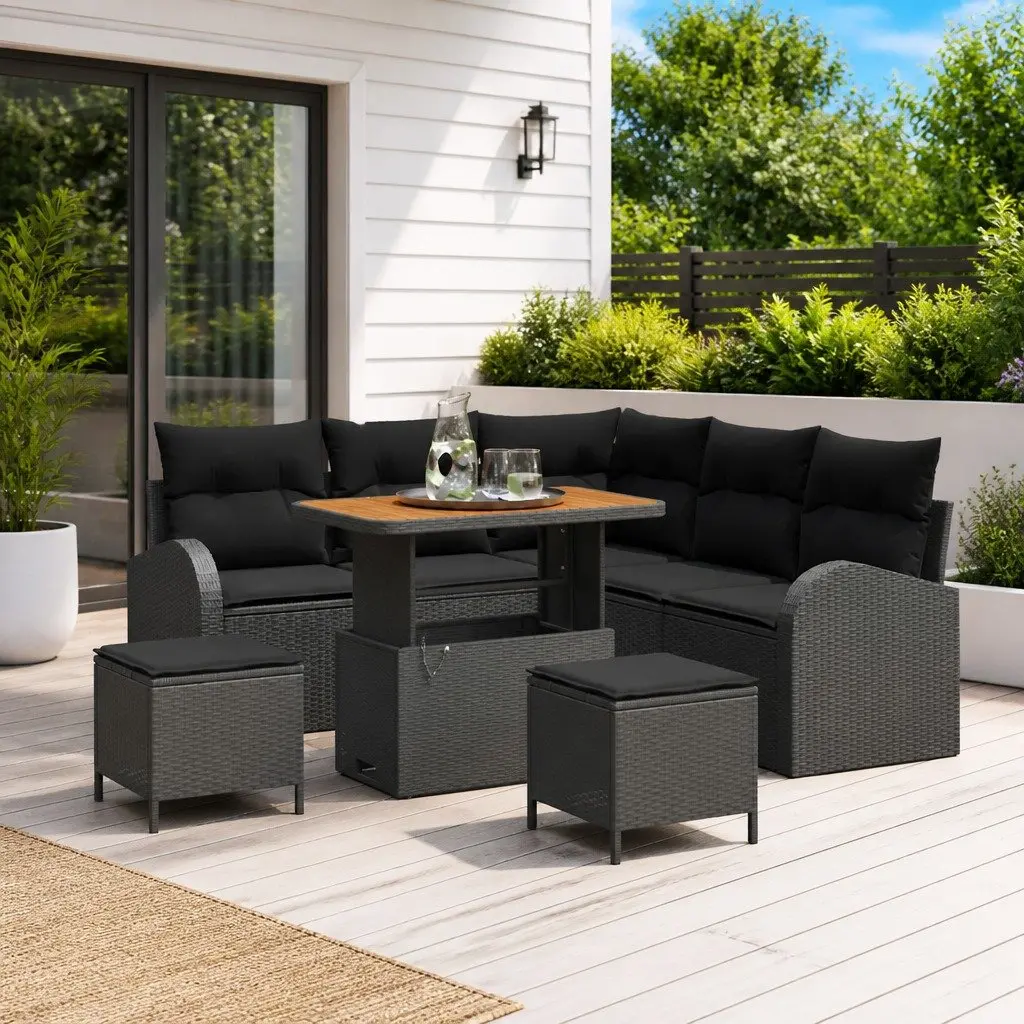 Outdoor Garden Sofa Set 8 Pieces Modular Seating with Storage Black