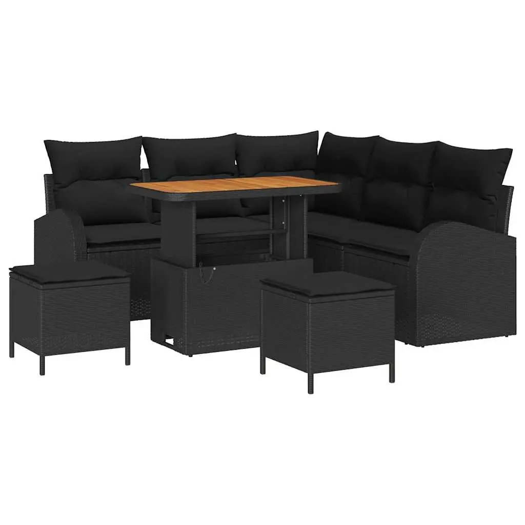Outdoor Garden Sofa Set 8 Pieces Modular Seating with Storage Black