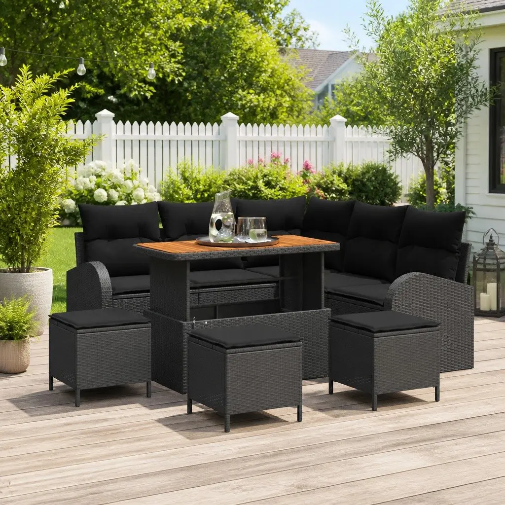 9-Piece Modular Black Outdoor Sofa Set with Storage