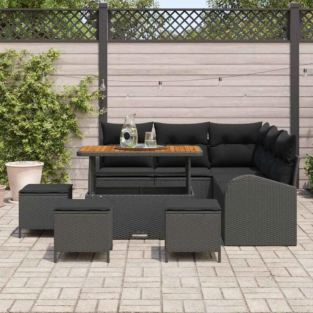 9-Piece Modular Black Outdoor Sofa Set with Storage