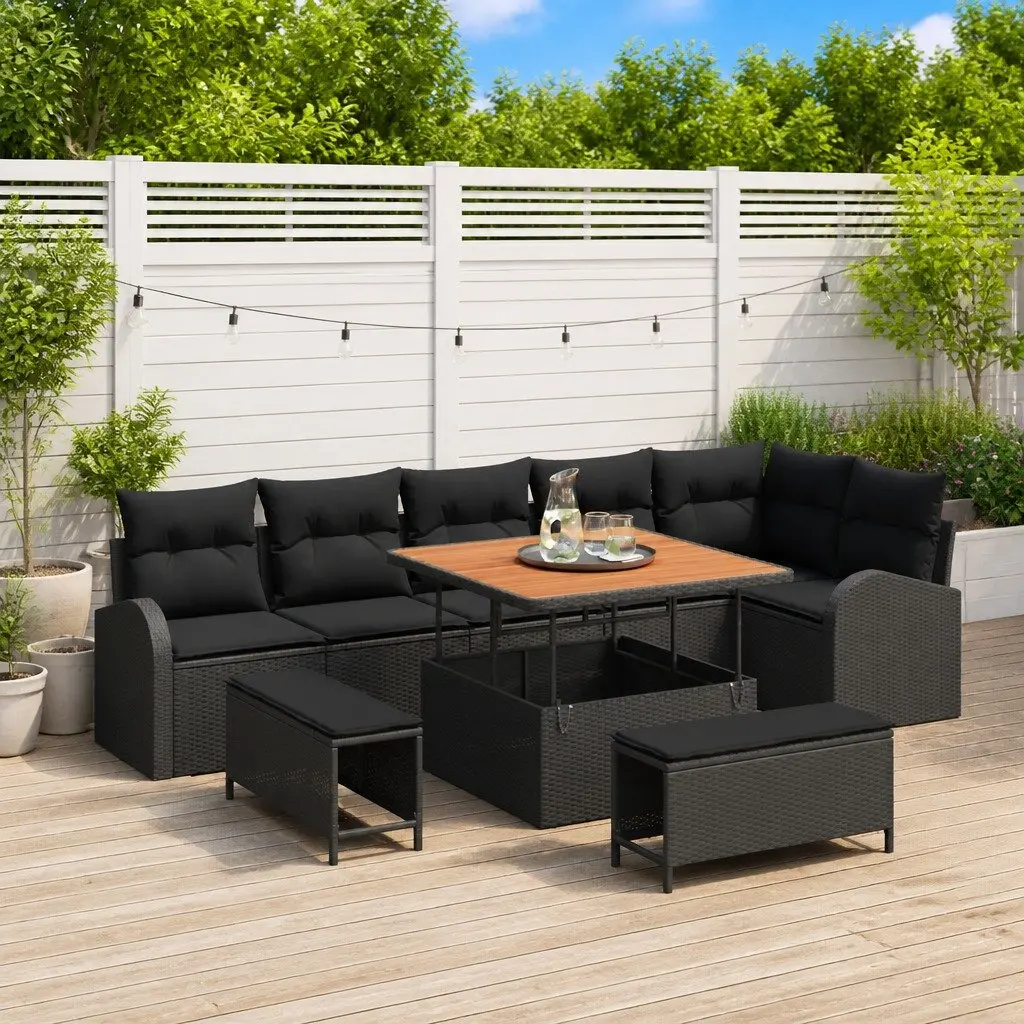9-Piece Outdoor Sofa Set with Storage, Black