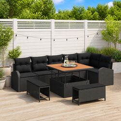 Durable 9-Piece Outdoor Sofa Set with Storage, Black