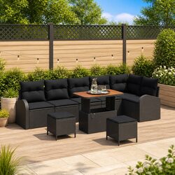 Durable Black Outdoor Garden Sofa Set with 9 Pieces