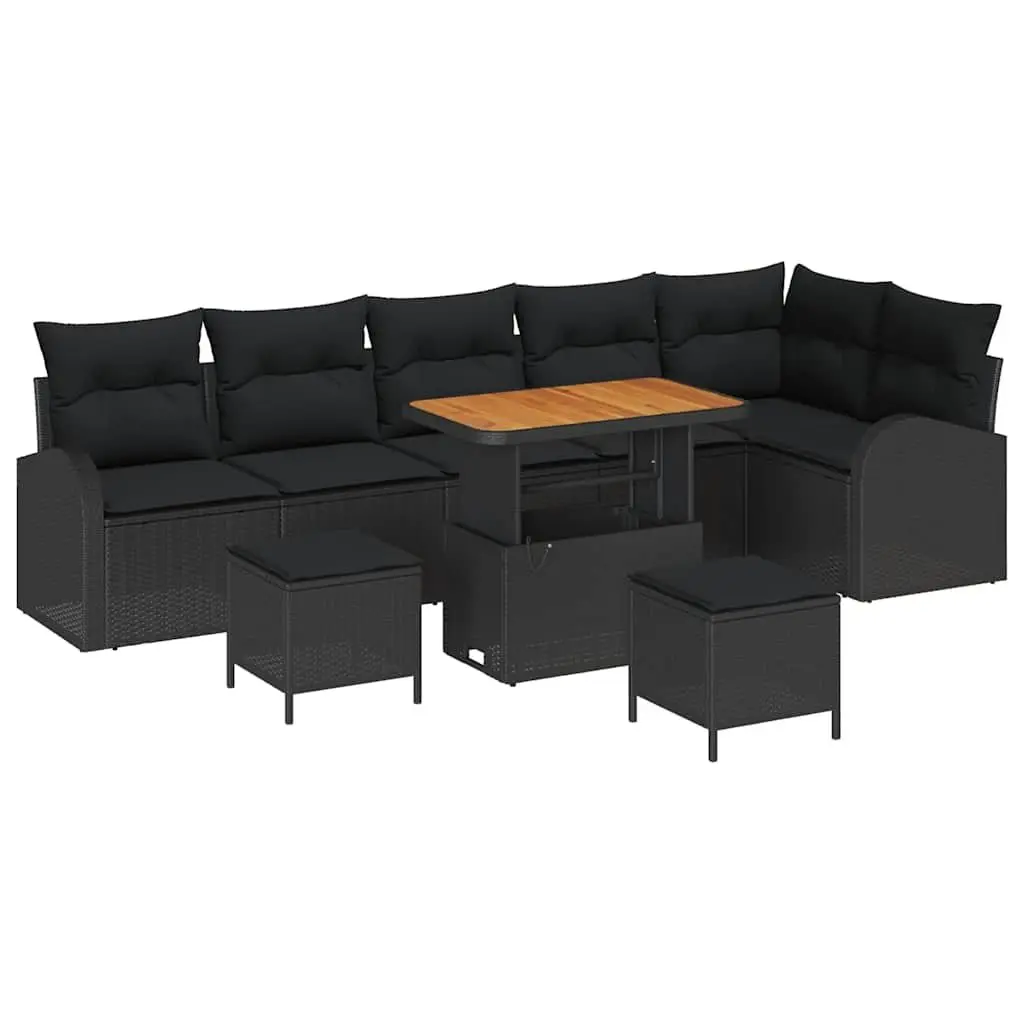 Black Outdoor Garden Sofa Set with 9 Pieces