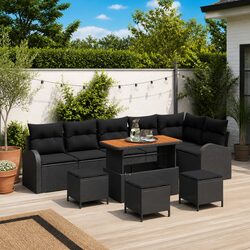 Durable 10-Piece Outdoor Sofa Set with Storage - Black