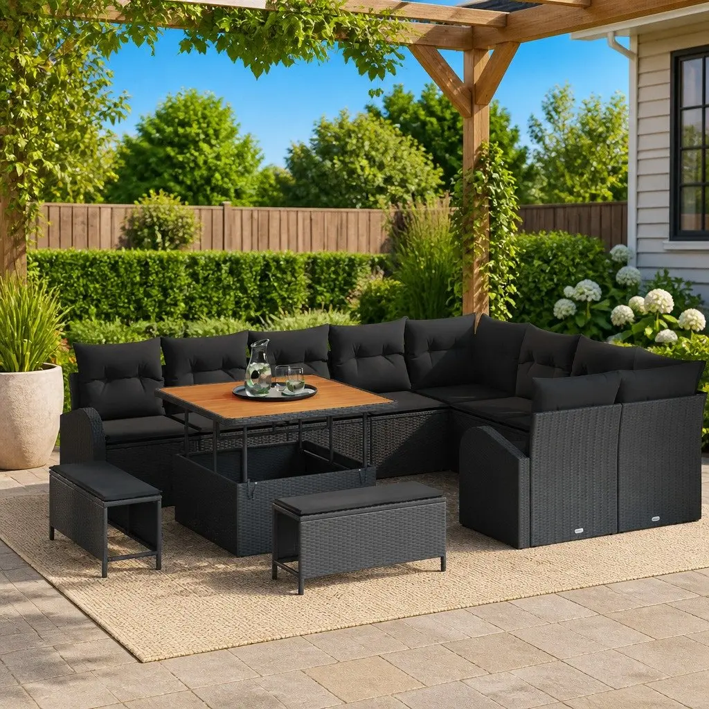 12-Piece Modular Outdoor Sofa Set in Black