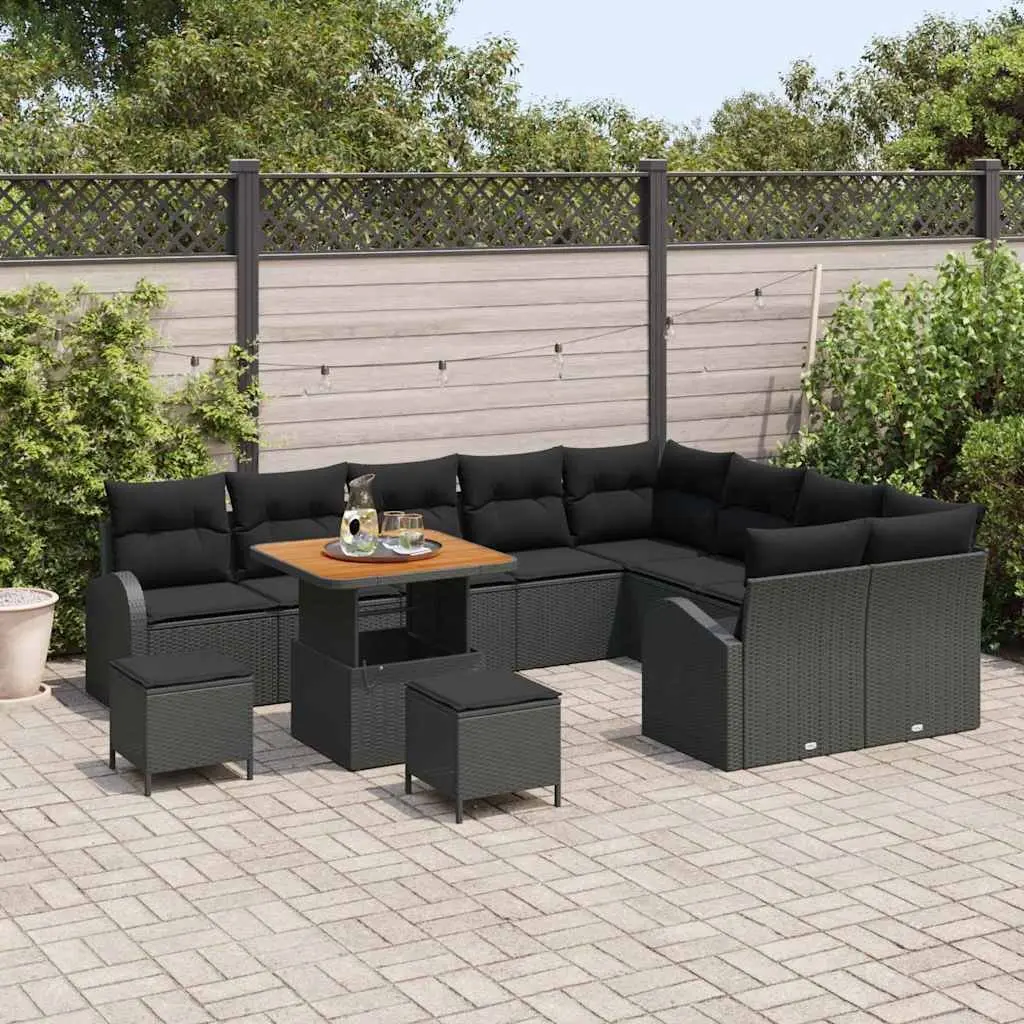 12-Piece Black Garden Sofa Set with Storage