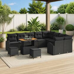 12-Piece Black Rattan Garden Sofa Set with Storage
