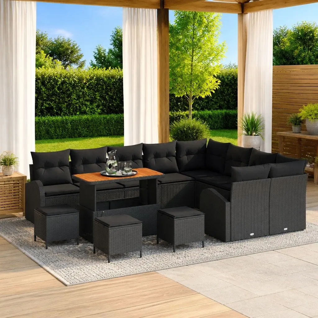 13-Piece Black Outdoor Sofa Set with Storage