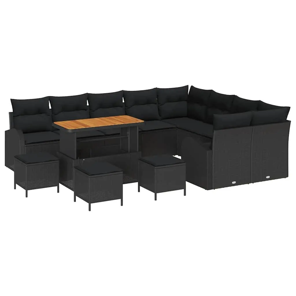 13-Piece Black Outdoor Sofa Set with Storage