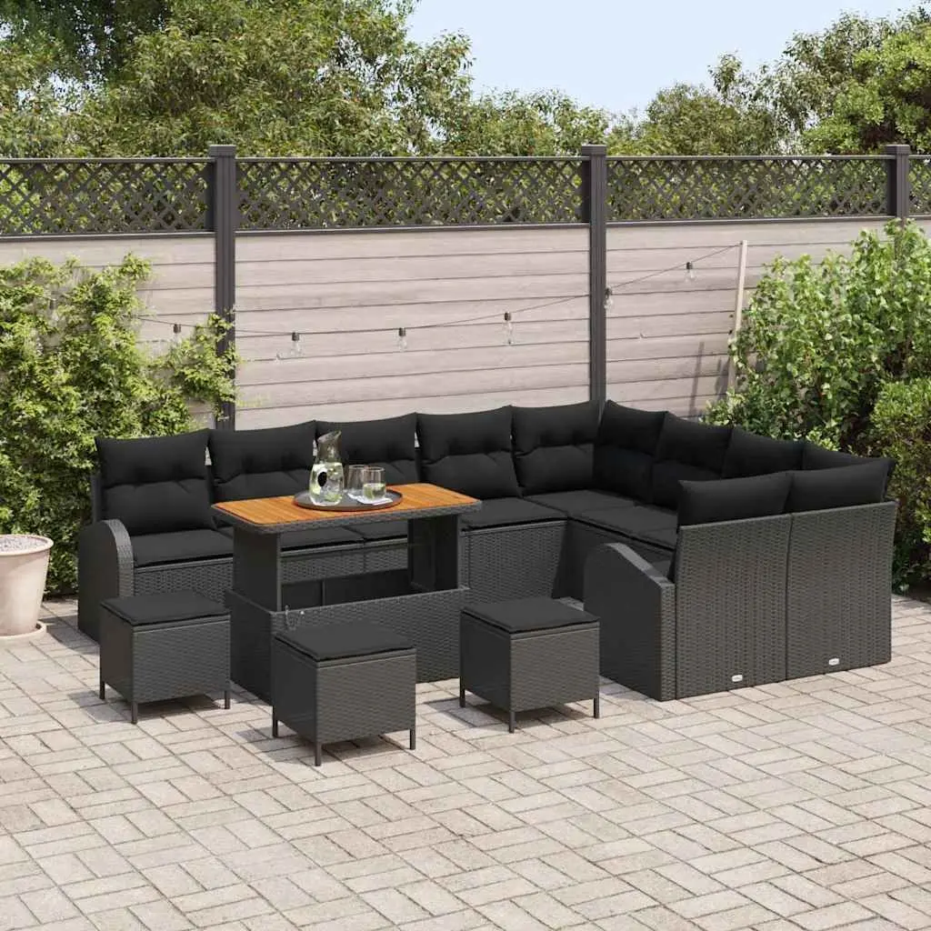 13-Piece Black Outdoor Sofa Set with Storage